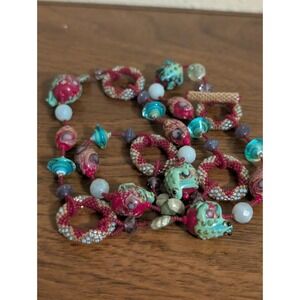 Vtg Lampwork Frog Beaded Necklace Fengshui Jin Chan Toad Amulet Pendant Jasper